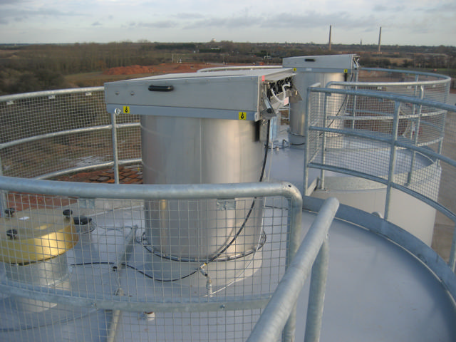 Dust filters fitted on the top of a silo.