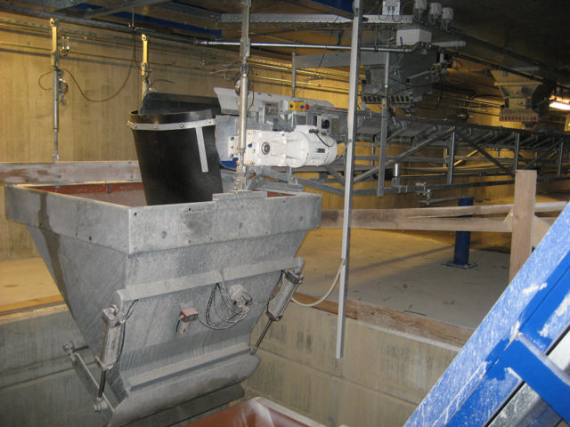 Weighing hopper shown in a production hall.